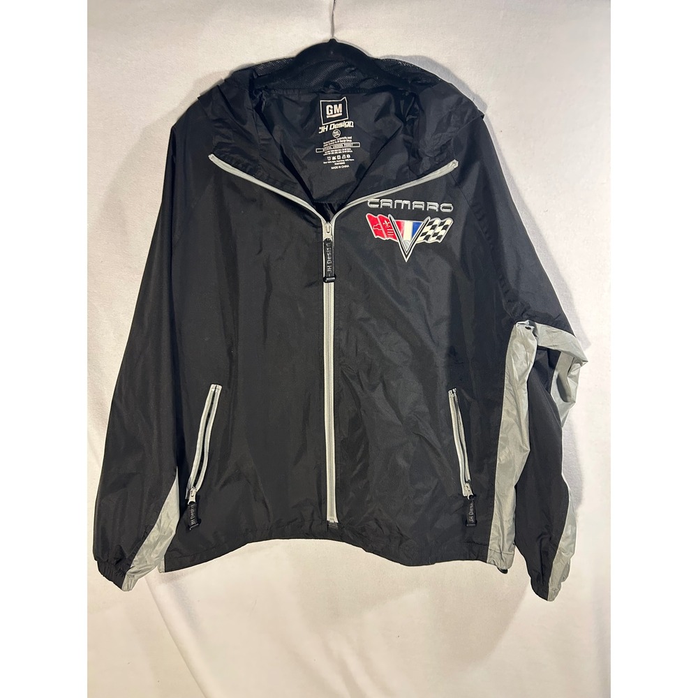 JH Design GM Chevrolet Camaro Windbreaker Jacket Mens 2XL Black Full Zip Hooded
